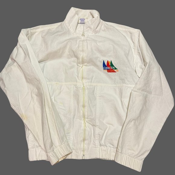 Vintage 80s Men's White Cancún, Mexico Cropped Zipper Jacket - Medium - Picture 1 of 3